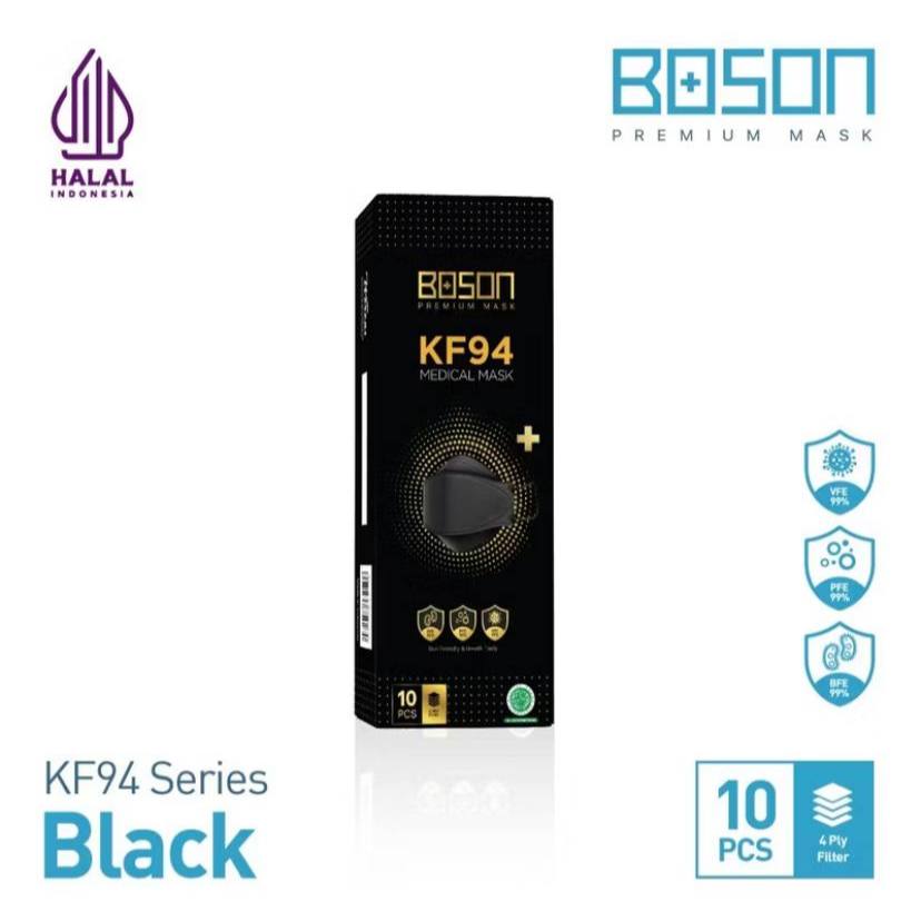MASKER BOSON Black Series Premium Masker KF94 4 Ply Isi 10 Pcs - Hitam