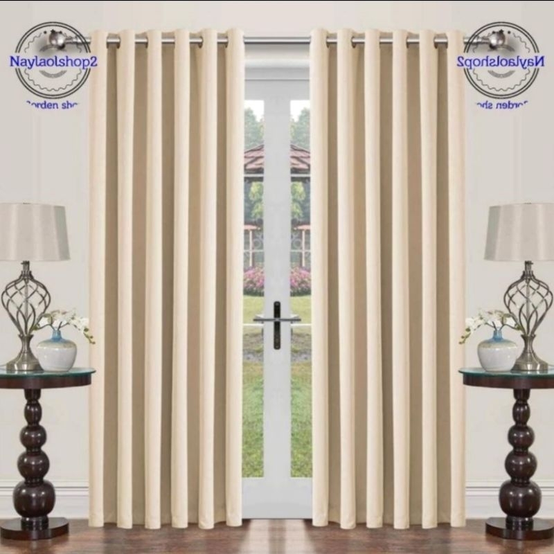 Gorden jendela rumah minimalis bahan blackout polos  premium model smokring 12 ring warna cream