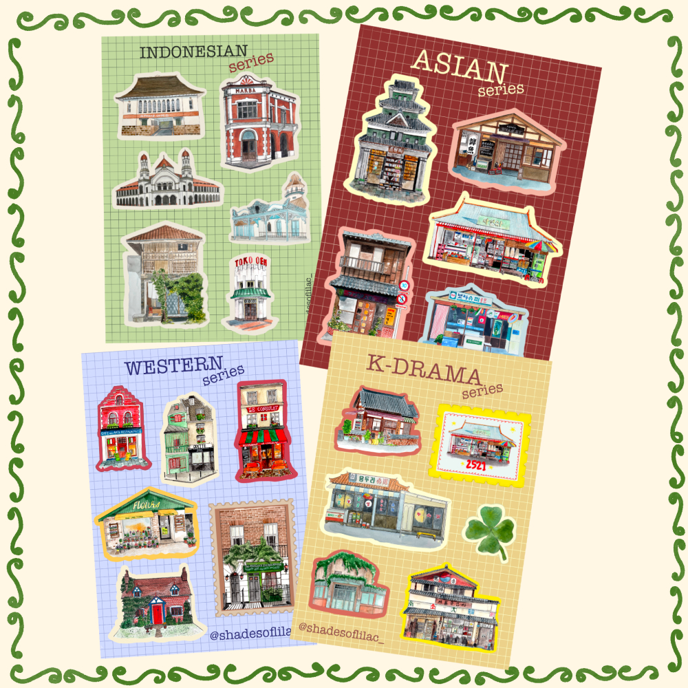 

SHADESOFLILAC Building Illustration Sticker Sheet / Sticker Kiss Cut Glossy Laminated