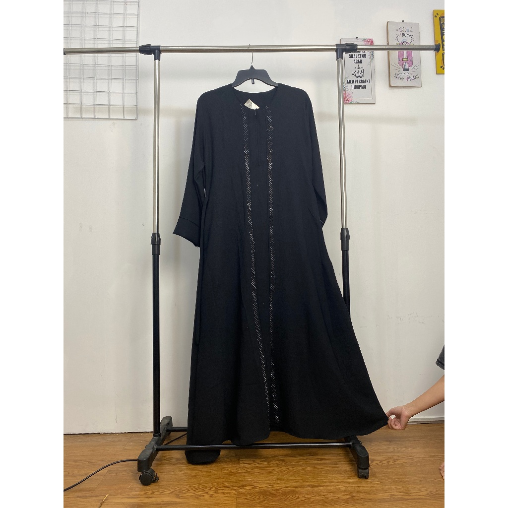 Gamis Abaya Crinkle Airflow  Premium - Gamis Abaya Hitam Payet Mutiara - Dress Lebaran Umroh Haji