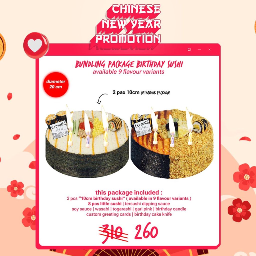 

Birthday Sushi Promo Chinese New Year (2 PCS 10 cm)