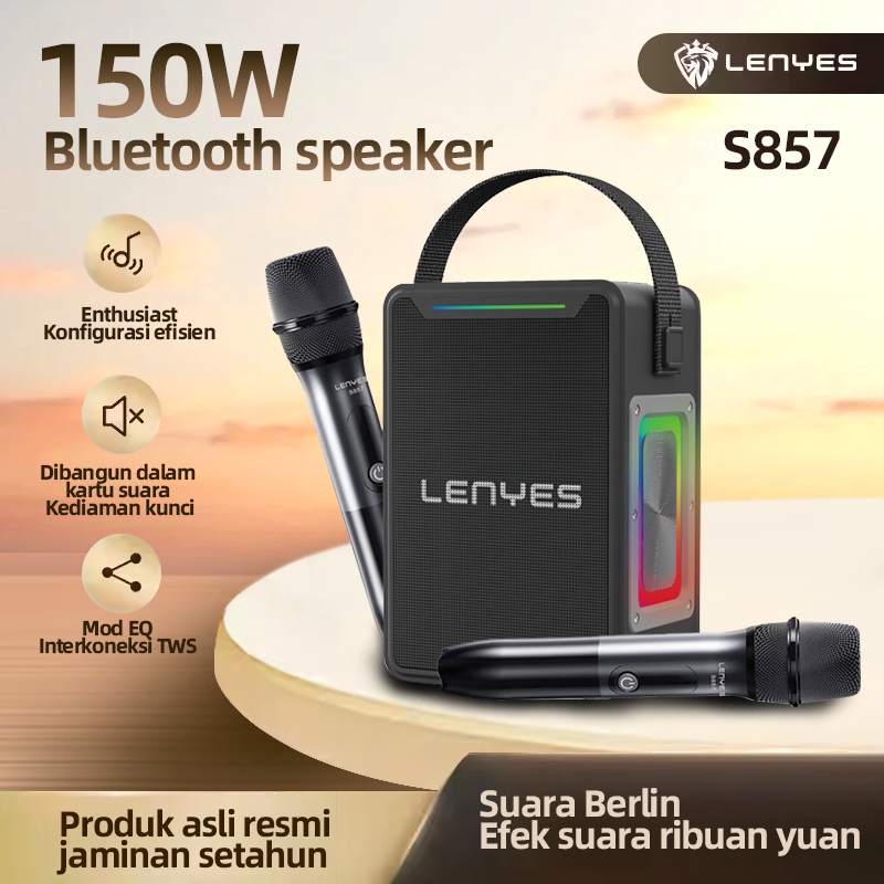 LENYES S857 150W KTV Wireless Speaker + Microphone Karaoke Bluetooth 5.3 Portable RGB Light DSP High