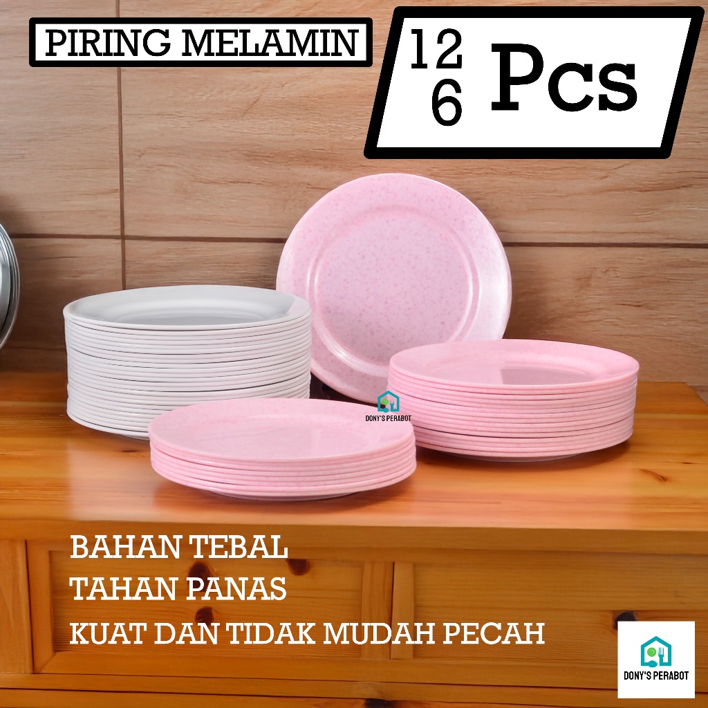 Promo Lusinan 6/12pcs Piring Bulat Dangkal Melamin Besar 10in Putih Pink Piring Saji Polos Ala Cafe