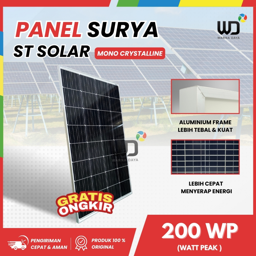 Panel Surya ST Solar 200WP Mono Plus Packing kayu