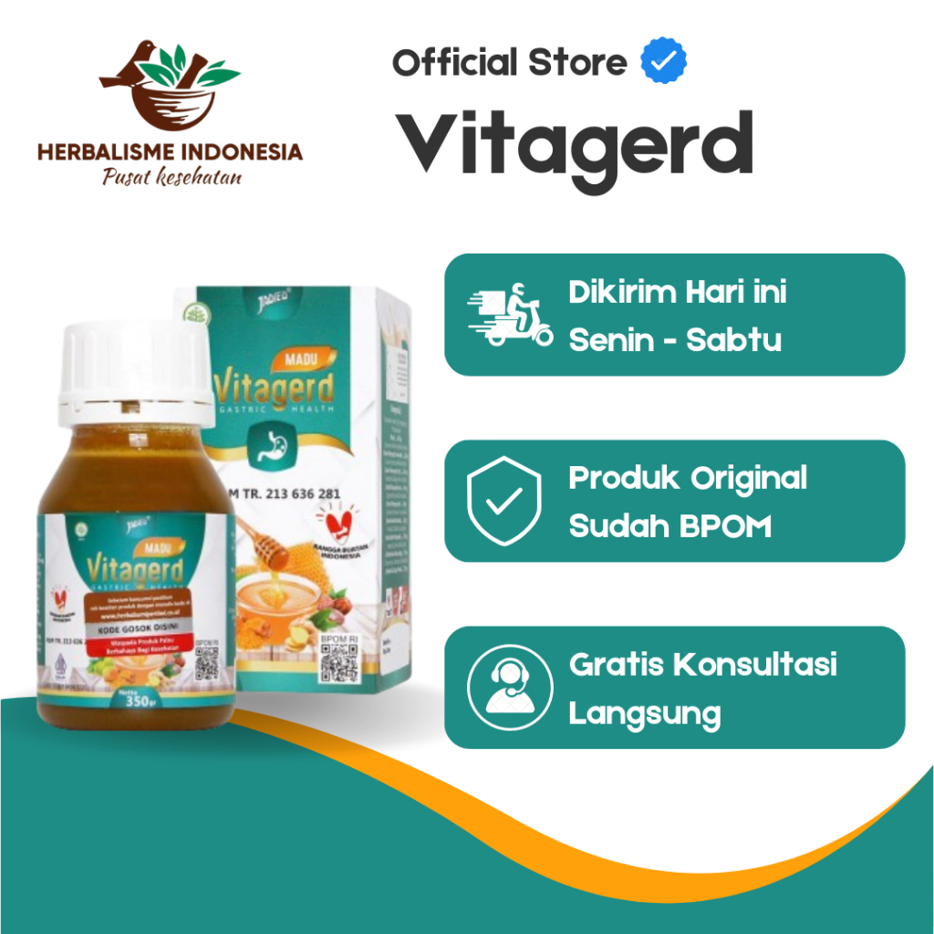 

Madu Vitagerd 100% Original - Obat Herbal Bantu Atasi Gerd/Asam Lambung/Maag - Kemasan 350gr