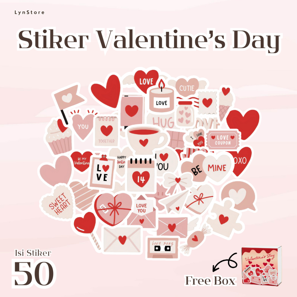 

(LS_S005) 50 Pcs Stiker Box Valentine's Day | Sticker DIY Scrapbook | Stiker Lucu Kotak