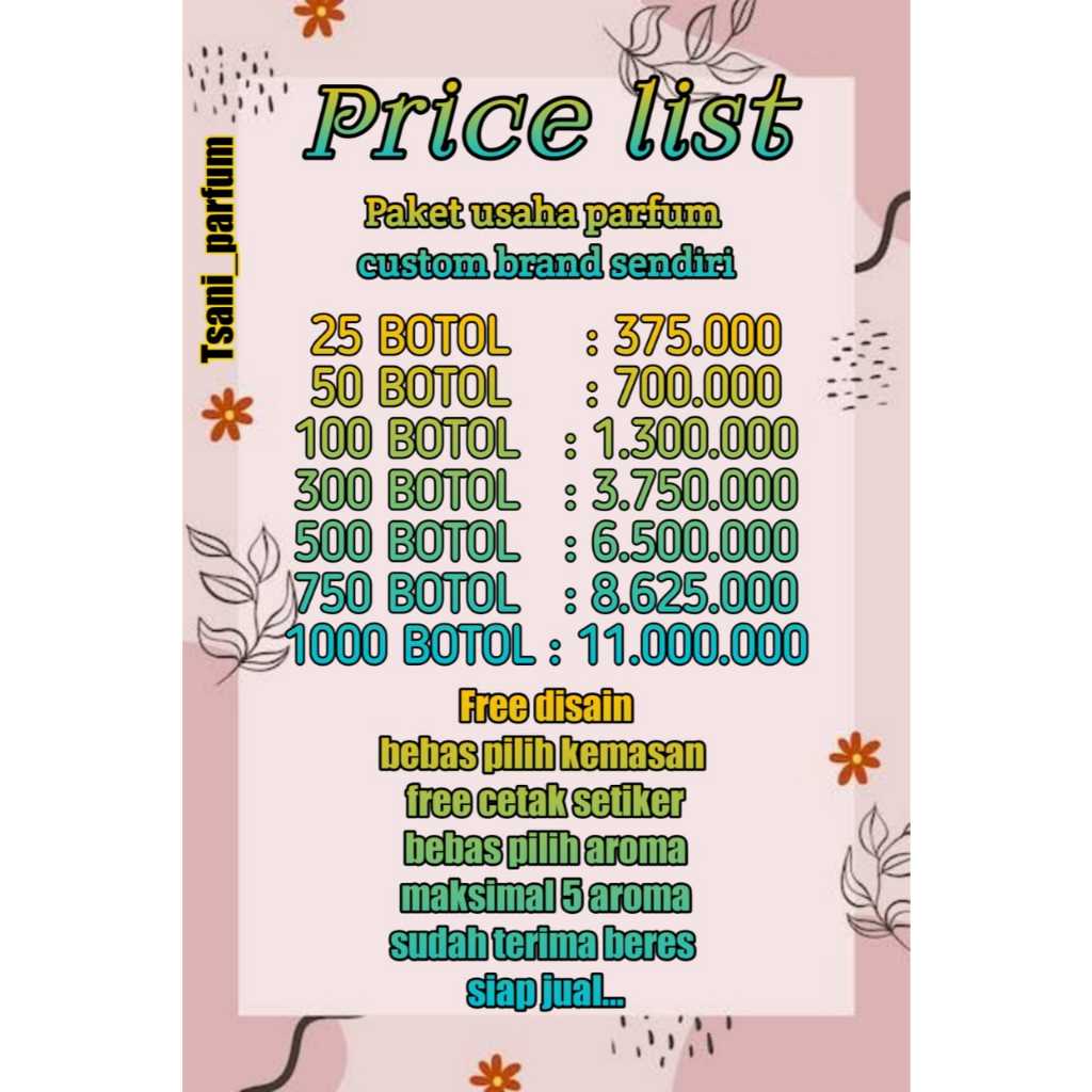 PAKET USAHA PARFUM 25 BOTOL BISA CUSTOM BRAND UKURAN 30ML