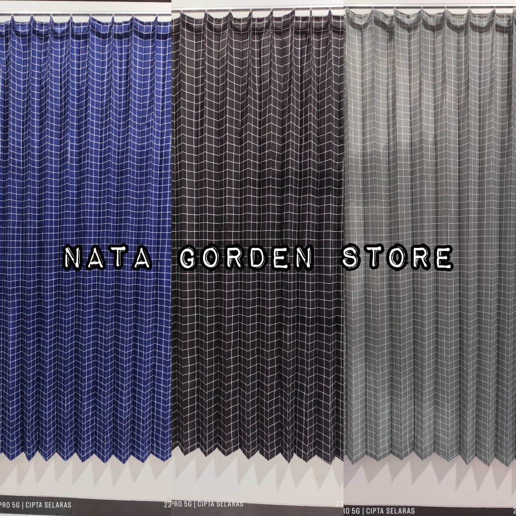 Gorden pintu gorden jendela minimalis model plisket motif kotak kotak