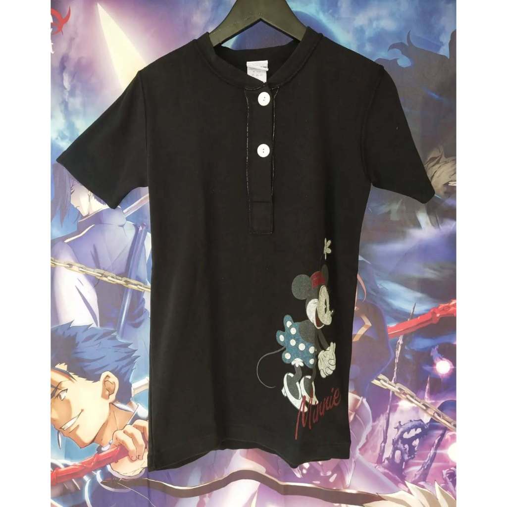 Disney Minnie Mouse Black Button Tee Kaos Tshirt Original Second Merch Japan Korea Brand Vintage Ret
