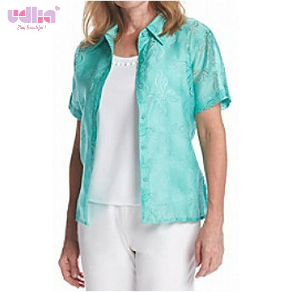Udlia Kemeja Pendek Oversized Sage Atasan Wanita Jumbo LD 108 to 140