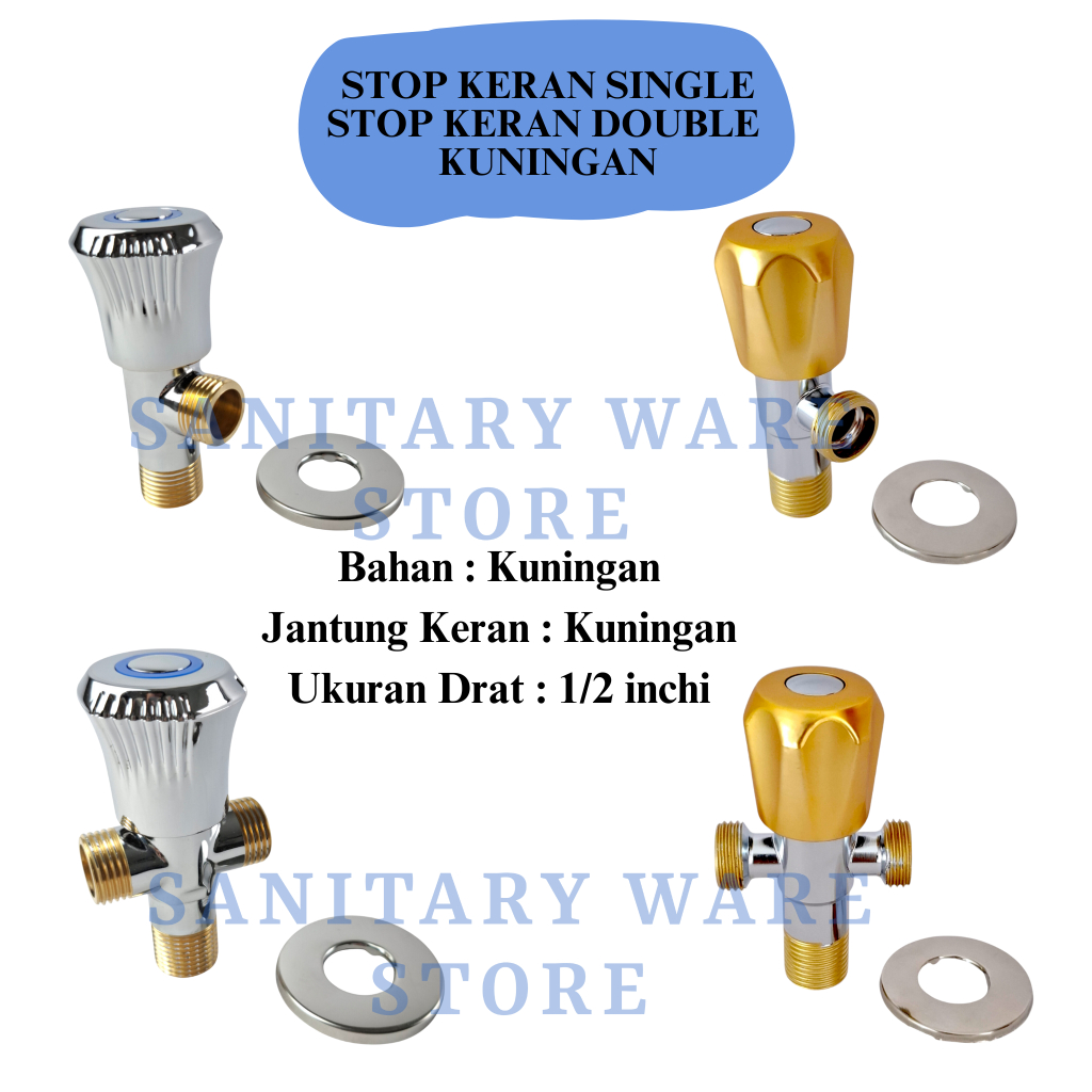 Stop Kran Shower Single Stop Keran Double Tee Kuningan 1/2 inch