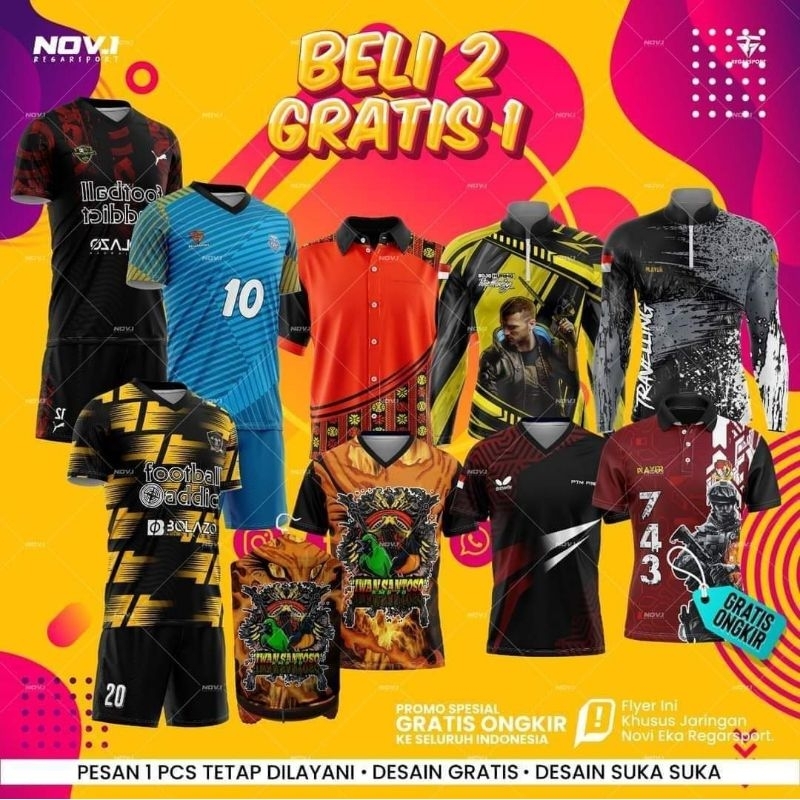 REGARSPORT JERSEY BOLA & FUTSAL ATASAN DEWASA VERYWELL CUSTOME NAMA - NOPU - LOGO, BELI 2 GRATIS 1