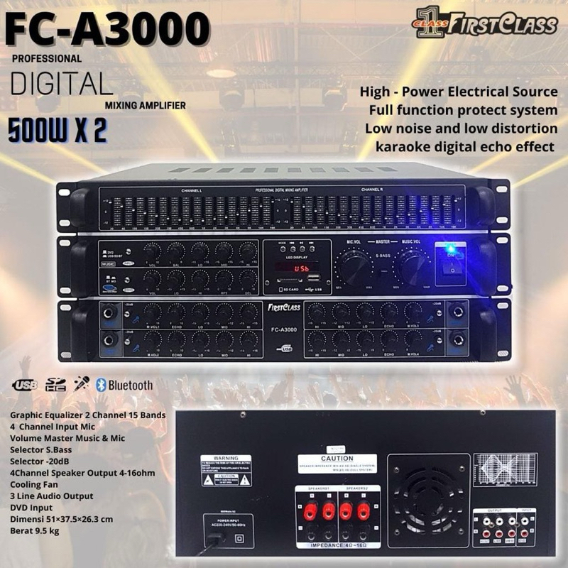 Professional Digital Mixing Amplifier Karaoke Firstclass FCA 3000 / FC A3000 / FC-A3000 Bluetooth