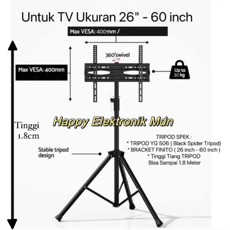Stand Tripod tv Bracket 24 inch - 60 inch Bracket Standing 18 inci - 60 inci / 32 inci bracket /43 i
