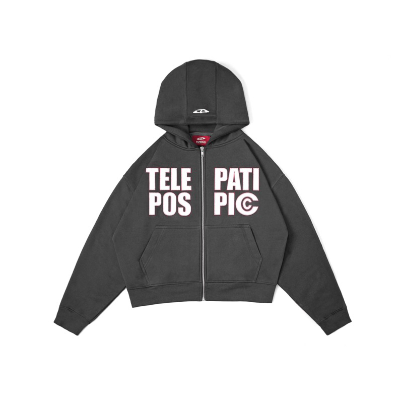 ZIP BOXY HOODIE TELEPATI X POSPIC CONNECTION DARK GREY