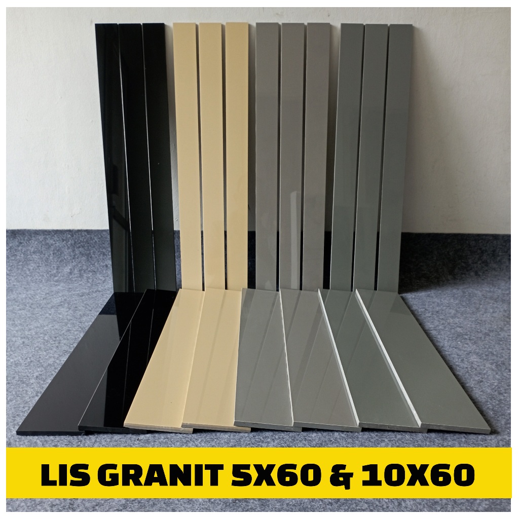 Lis Plin Granit 10x60 cm Hitam Glossy List Plint Dinding Lantai bahan Granite Tile Gloss No Keramik