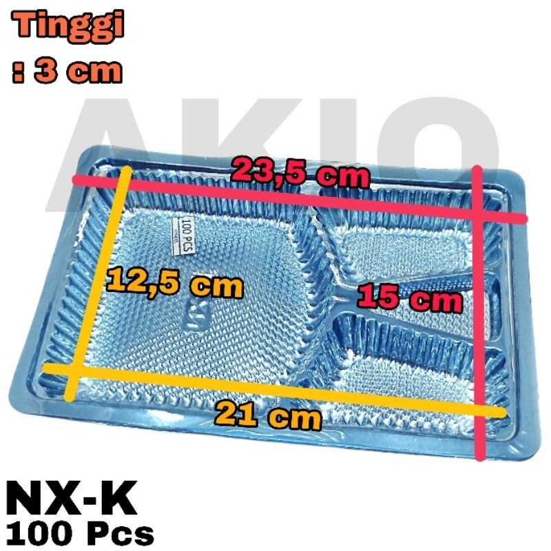 Mika Plastik Kotak Panjang Wadah Nasi Sekat 4 NX-K 100 Pcs GLX Telur Tray Katering Ultah Box Dus Mak