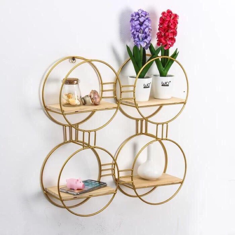 Hiasan dinding besi bulat aesthetic ruang tamu  rak dinding bunga besi kayu hiasan dinding kamar hem