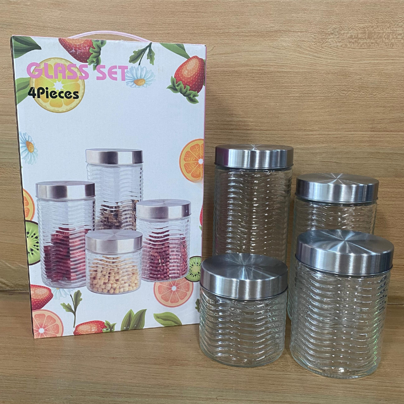 DREAMLAND CANISTER GLASS TOPLES SET ISI 4 PIECES MEDIUM WADAH TEMPAT SNACK MAKANAN SERBAGUNA