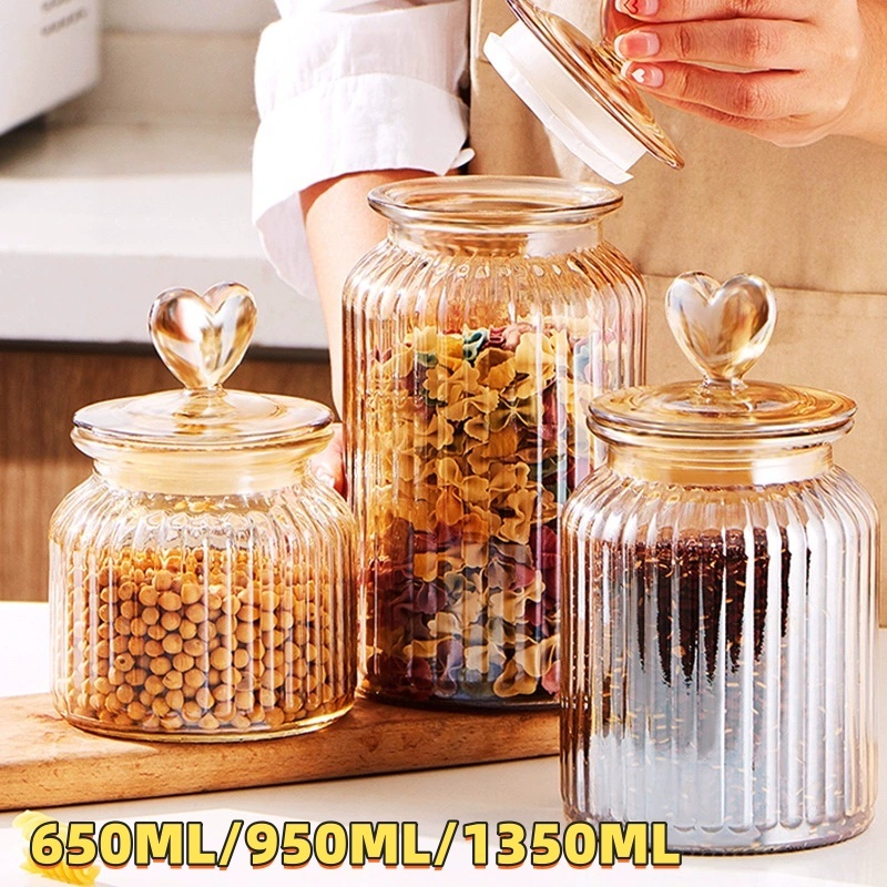 【AQING】Toples Kaca Kedap Udara Satuan/ Toples Kaca Kedap Udara 1 SET 3PCS /Love Candy Jar Toples Kac