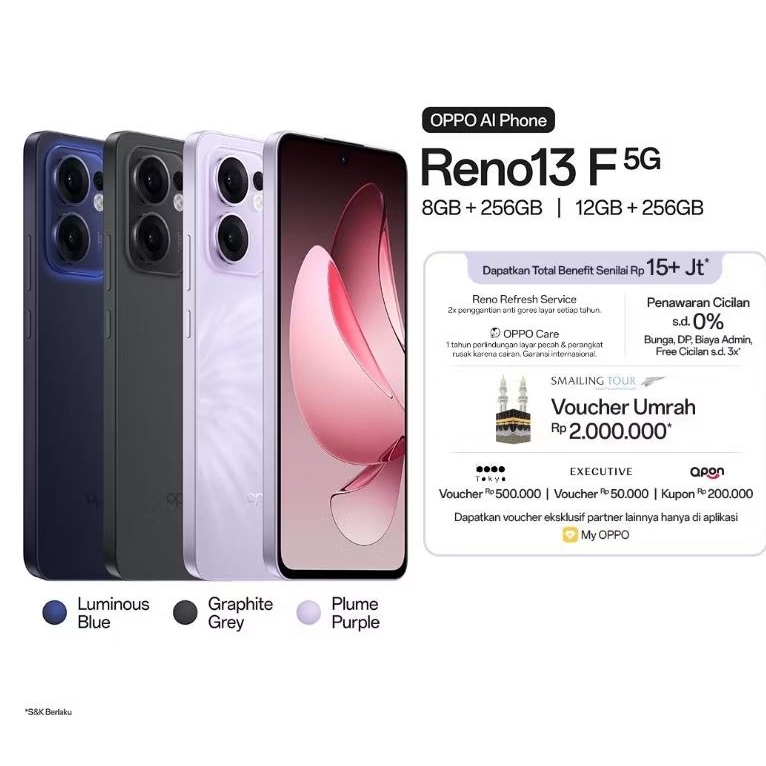Oppo Reno 13F 5G NFC RAM 8GB ROM 256GB - RAM 12GB ROM 256GB Garansi Resmi