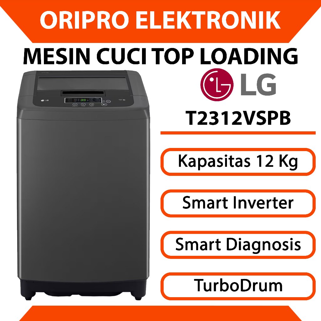 Mesin Cuci Top Loading 12 Kg LG Smart Inverter Motor T2312VSPB