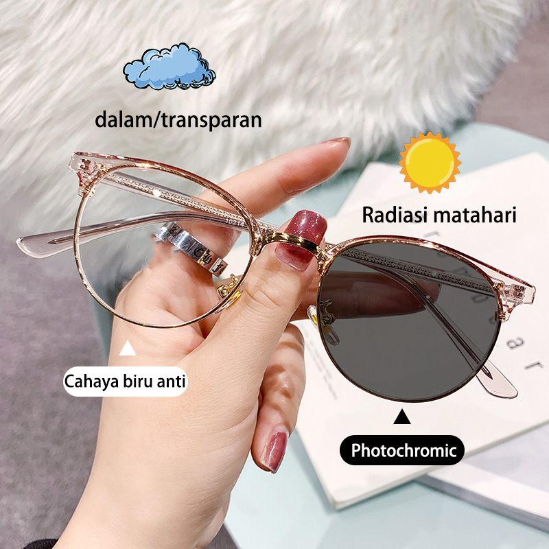 kacamata anti radiasi  photochromic pria Logam bulat kacamata hitam pria