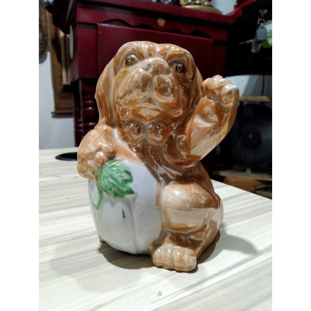 Patung Anjing Keramik Coklat Kuno Jadul Antik