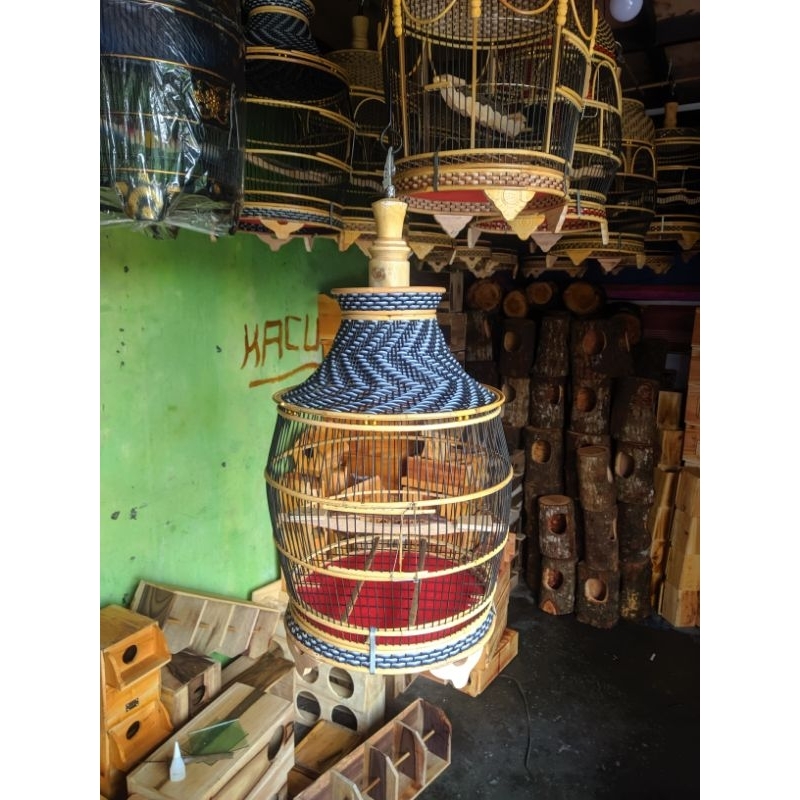 Sangkar Perkutut Bahan Rotan Rajut Sintetis Model Jambu Caping Dandang dan Surabaya Sangkar Anggunga