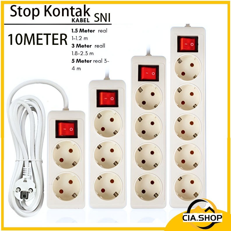 STOP KONTAK + KABEL 2/3/4/5 LUBANG 1.5/3/5/10 METER SNI Barang Lokal