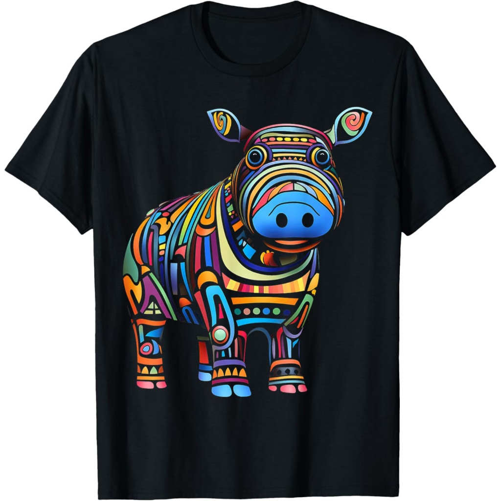 Ilustrasi Motif Hewan Kuda Nil Kaos Kuda Nil S-XXXL