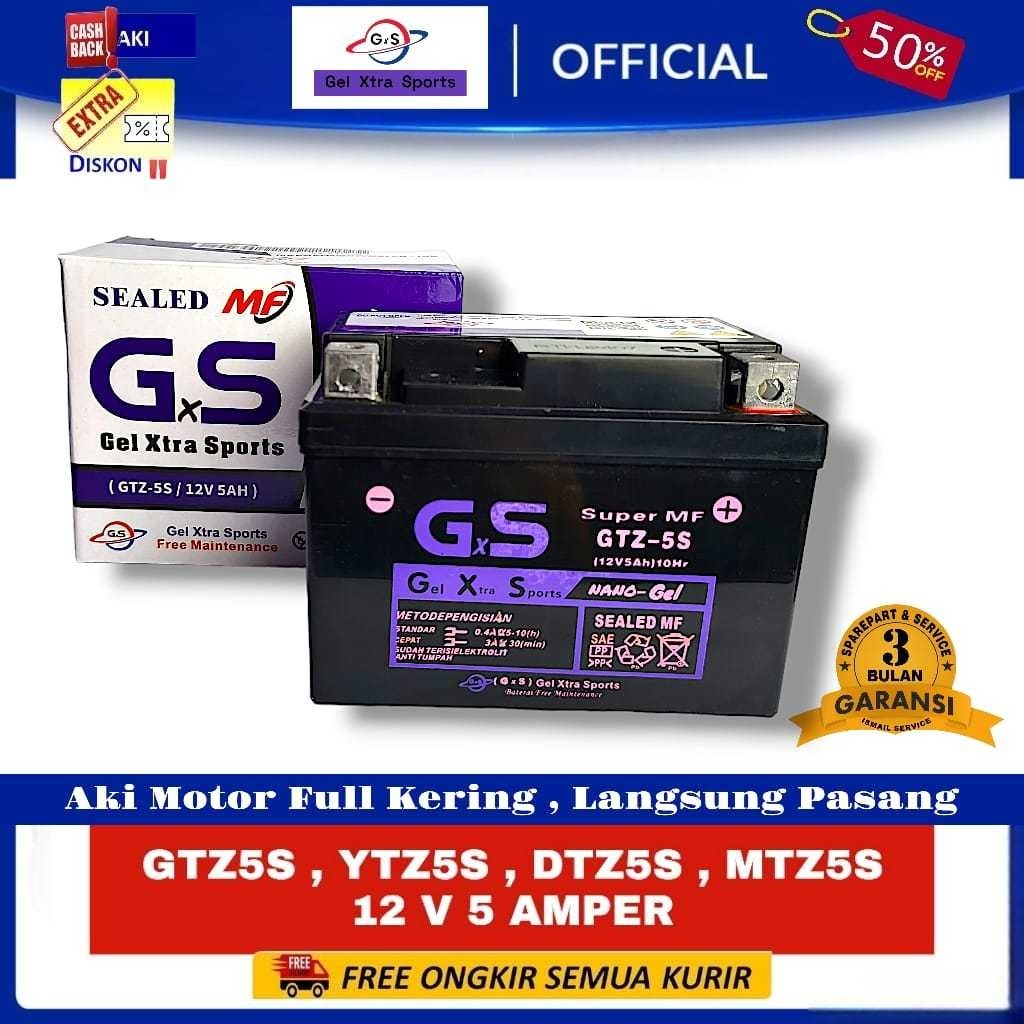 #GARANSI GELL Aki Motor Honda Beat Street Aki Kering Accu Kering MF GTZ5S Baterai GS Metic