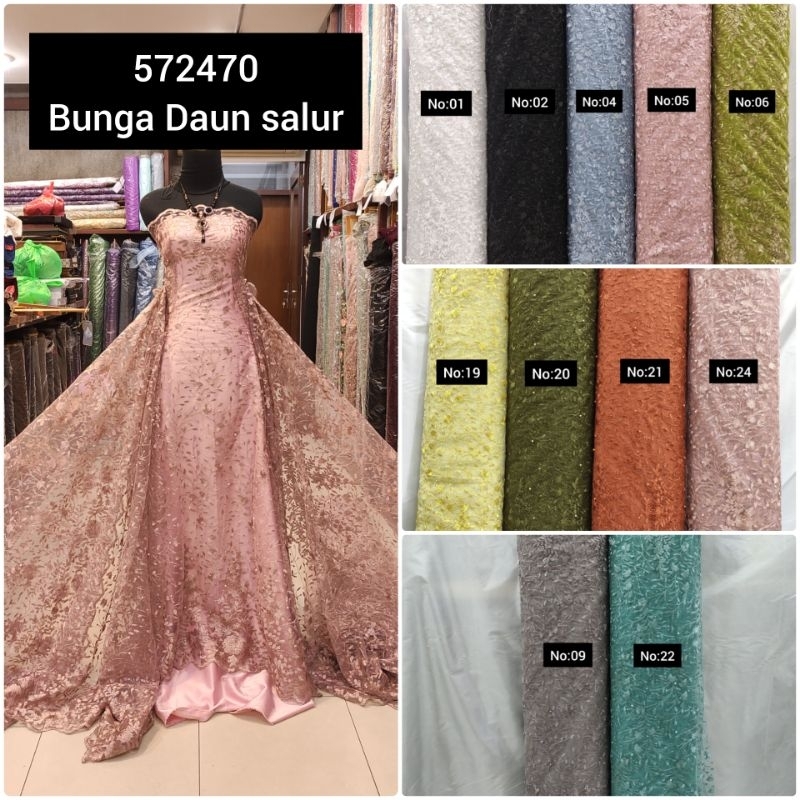 Kain Tile Brokat Motif Bunga Daun Salur D#1 572470