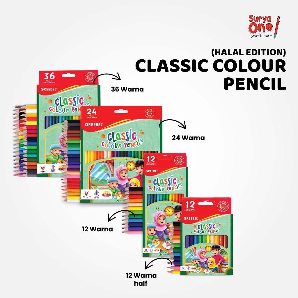 

GREEBEL Pensil Warna / 12 24 Warna / Classic Color Halal Edition / Crayon Greebel