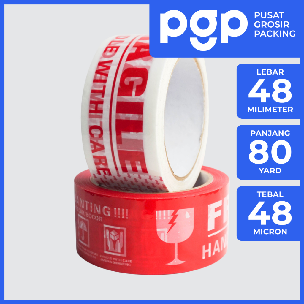 

Lakban Fragile Putih / Merah 48mm x 80 Yard | 1 Pcs/Roll (Satuan) | Lakban Murah Berkualitas