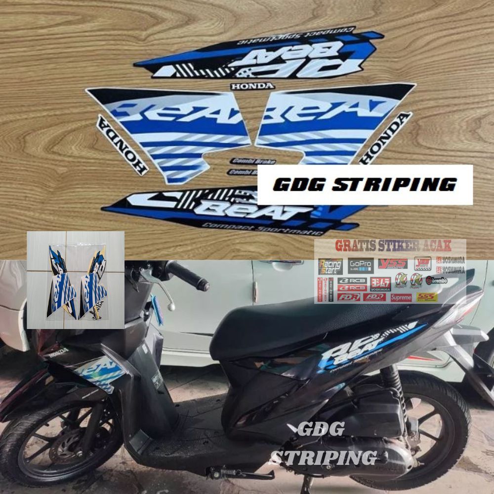 Striping Stiker Motor Honda Beat Fi Cbs 2021 Hitam Biru Murah