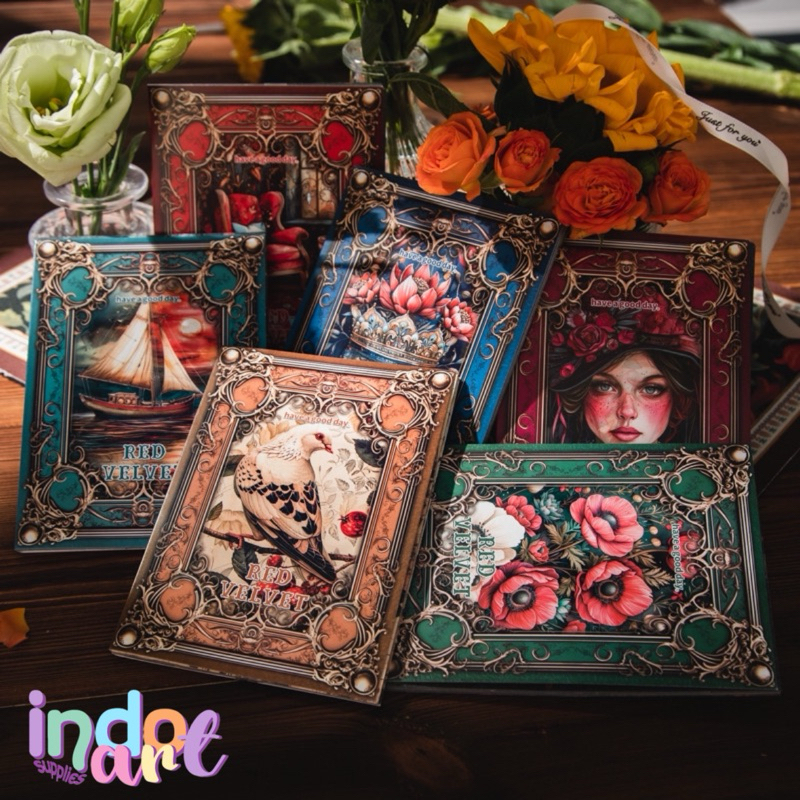 

(IAS) B4 - Material Paper Kertas Journal Scrapbook Vintage Boroque Vintage Gothic Retro Bird Flower Rose Midnight Dark Tangga Girl