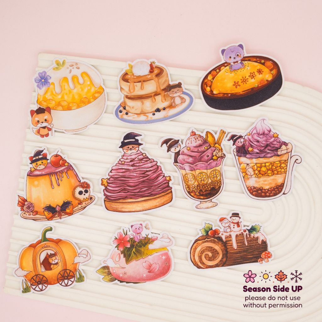 

Season SideUp Original Food Animal Cute Theme Die Cut Glitter Laminated Vinyl Stickers