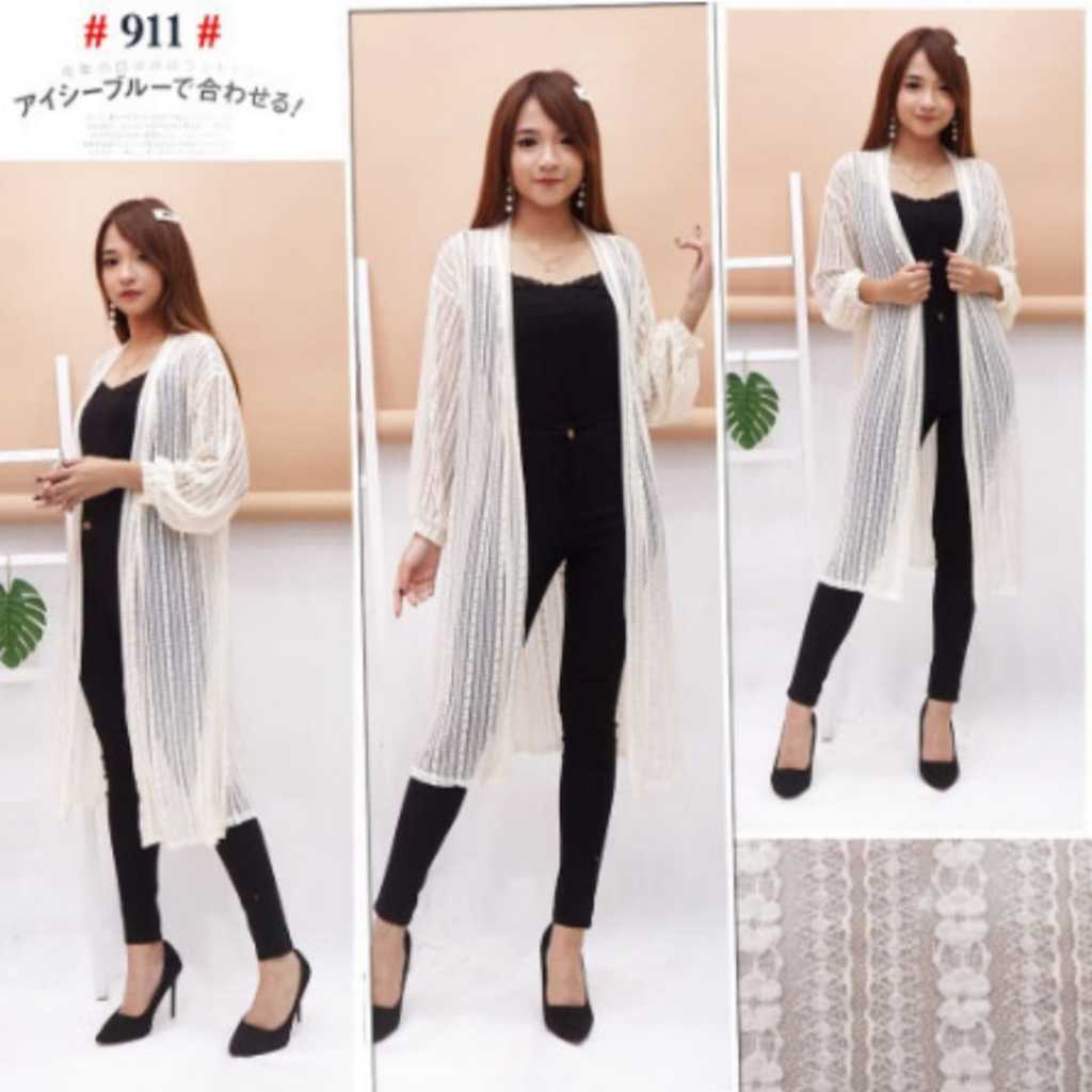 Outerwear Long cardigan brukat / outer brukat panjang lengan balon baju kondangan wanita terlaris