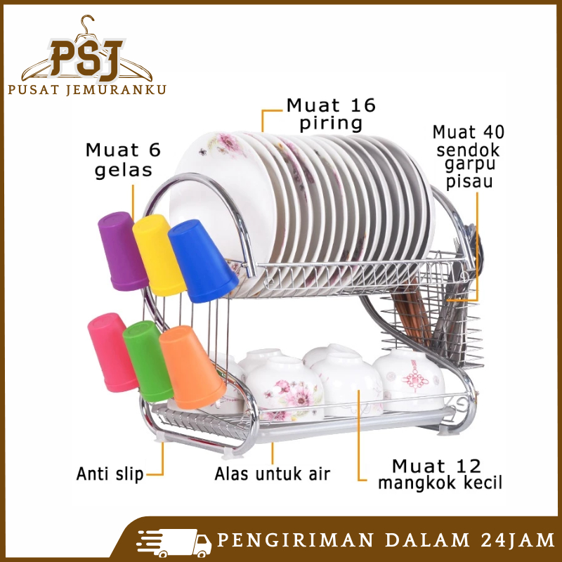 Premium Rak Piring / Rak Piring Stainless / Rak Piring Fawsline / Rak Pengering Piring 2 Susun