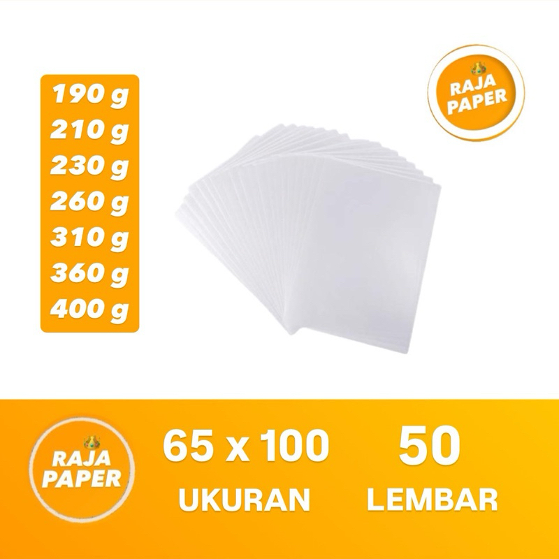 Kertas Art Carton Ukuran PLANO 65 Cm x 100 Cm 50 Lembar 190 210 230 260 310 360 400 Gsm Gr Gram ( 65