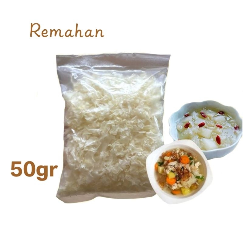 

Jamur Es Salju Putih Kering 50gr Remahan - Snow White Fungus / Bai Mu Er