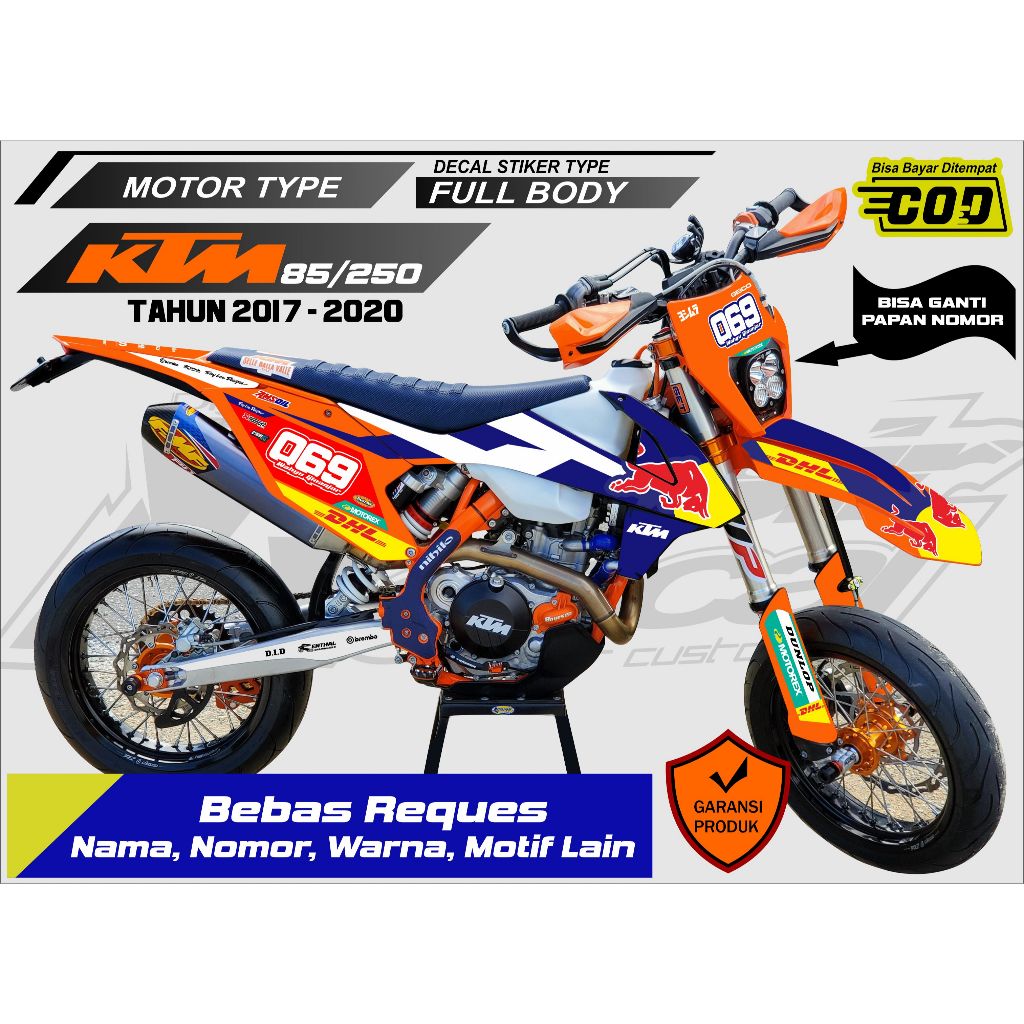 Decal KTM 150 / 250 New 2017 - 2019 Supermoto Full Body Free Custom Dekal KTM 150 / 250 2017 - 2019