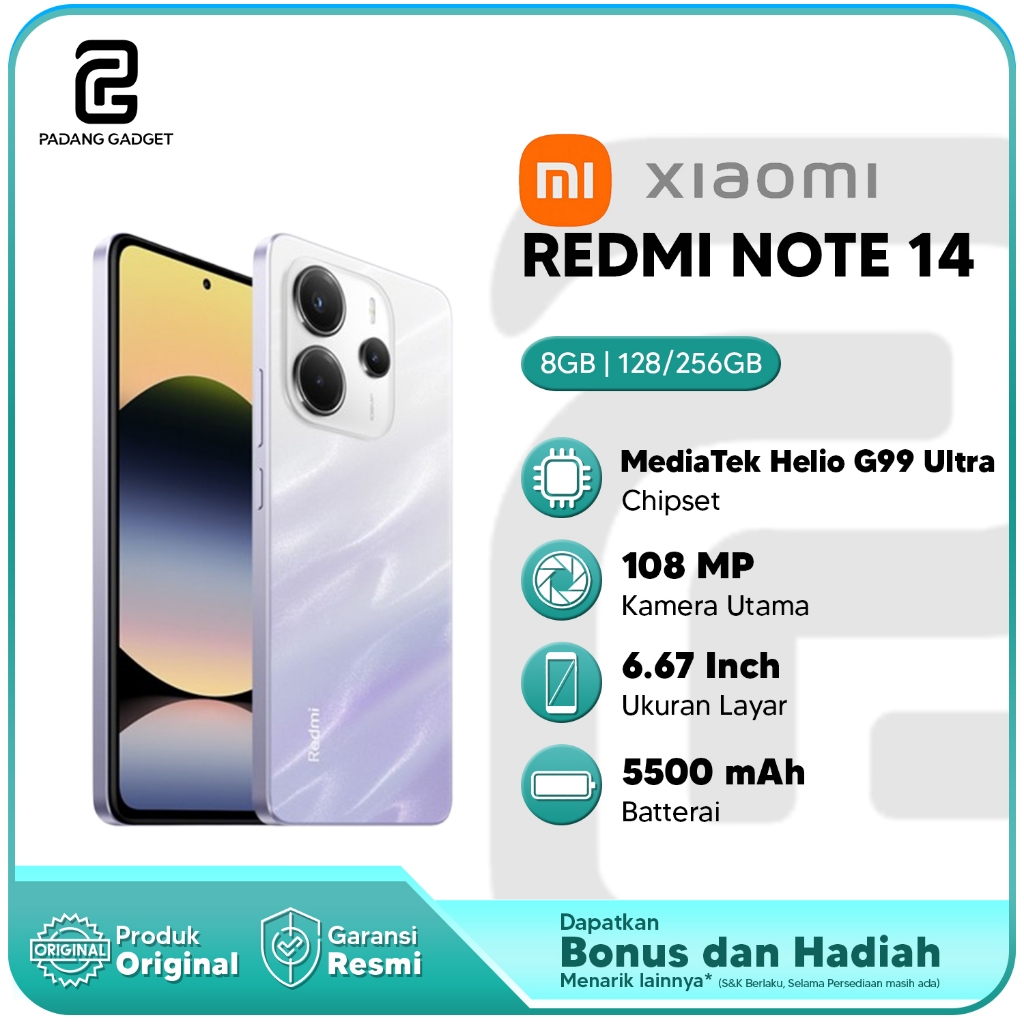 Xiaomi Redmi Note 14 8/128GB | 8/256GB Hp Android Smartphone Baru Original Garansi Resmi