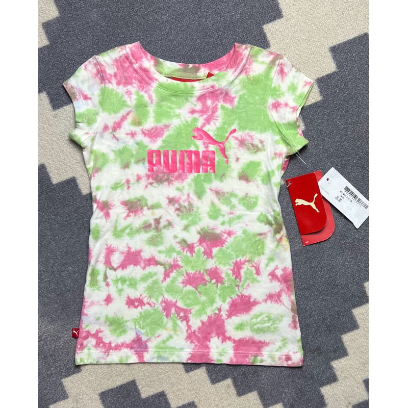 PUMA Kaos Anak Tie-Dye Hijau Pink