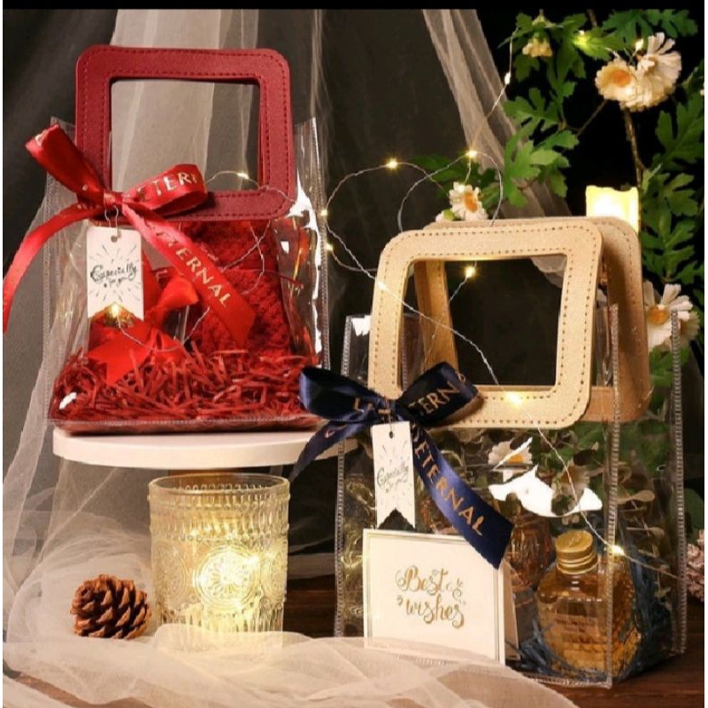 EXTRA TEBAL TAS MIKA SOUVENIR HANDLE KULIT BENING TRANSPARAN / TAS TOTE BAG GODIE BAG