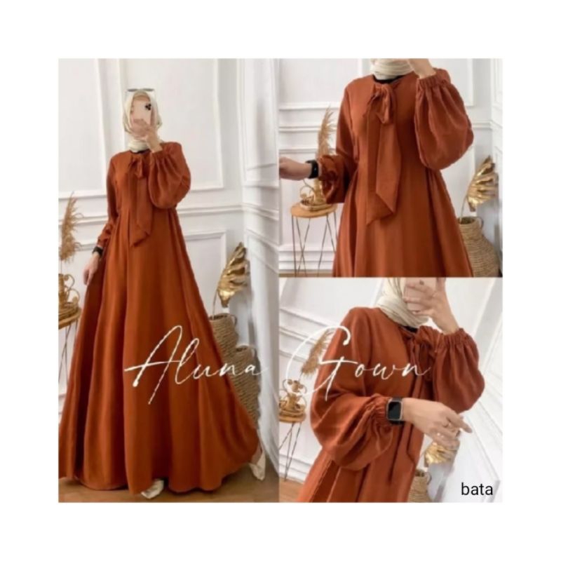 ALUNA GOWN || Dress/Gamis Aluna crinkle - all size fit to XL