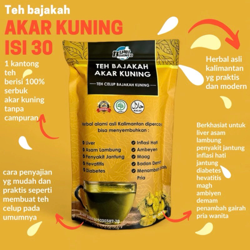 

TEH BAJAKAH KUNING TEH CELUP AKAR KUNING ASLI KALIMANTAN UNTUK LIVER DLL