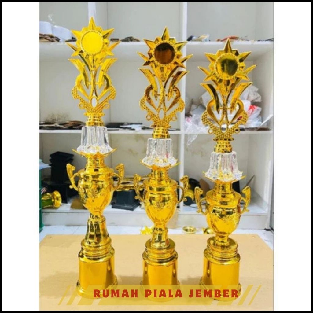 PIALA SATUAN JUARA 1-3 CUP GUCI BUNGA EMAS KACA TINGGI tinggi 48-55 cm