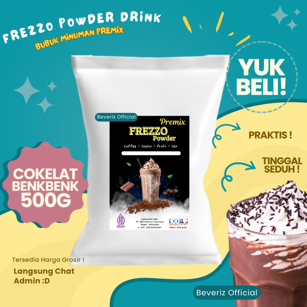 

BEVERIZ Frezzo Bubuk Minuman Coklat Beng Beng | Boba Powder Drink Choco Beng Beng 500gram { Bisa COD} {Tersedia Harga Grosir}